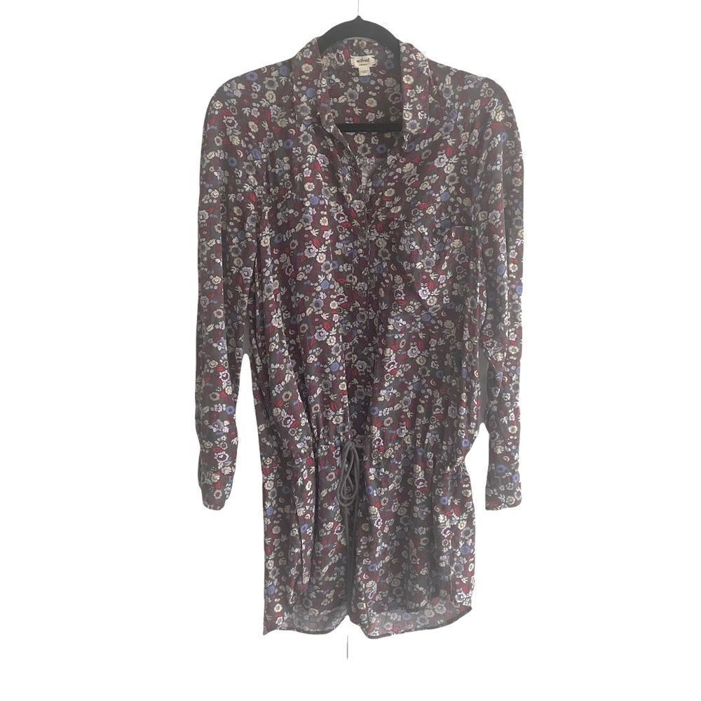 ARITZIA Boho Floral Print Button Front Blouse Burgundy S